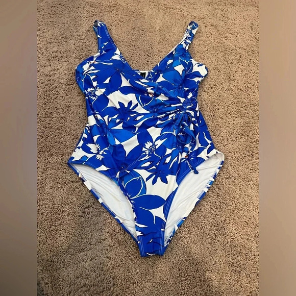 Floral Blue Women's One Piece Swimsuit - Picture 3 of 12